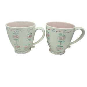 Starbucks Barista 2003 Floral Pink Interior Pedestal Ceramic Mugs, Set of 2